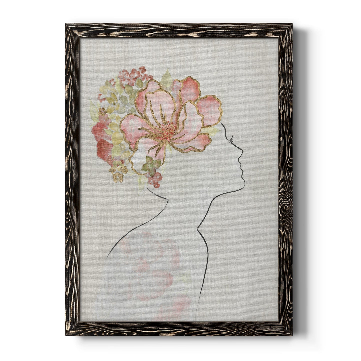 Fashion Floral Silhouette I - Barnwood Framed Canvas Print