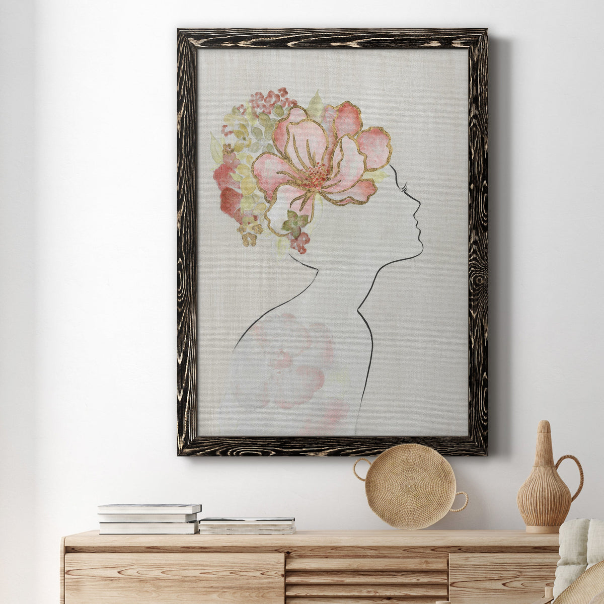 Fashion Floral Silhouette I - Barnwood Framed Canvas Print