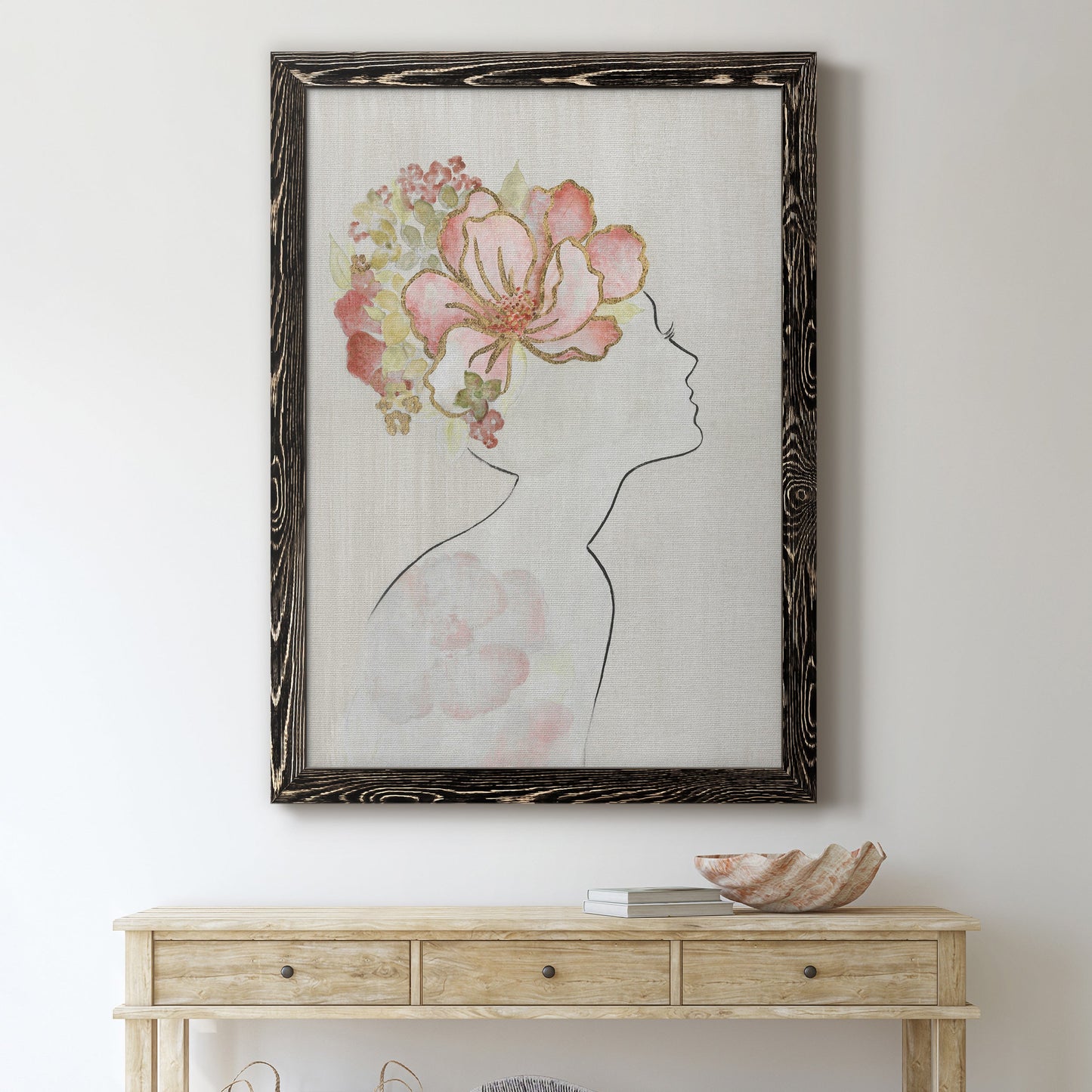 Fashion Floral Silhouette I - Barnwood Framed Canvas Print