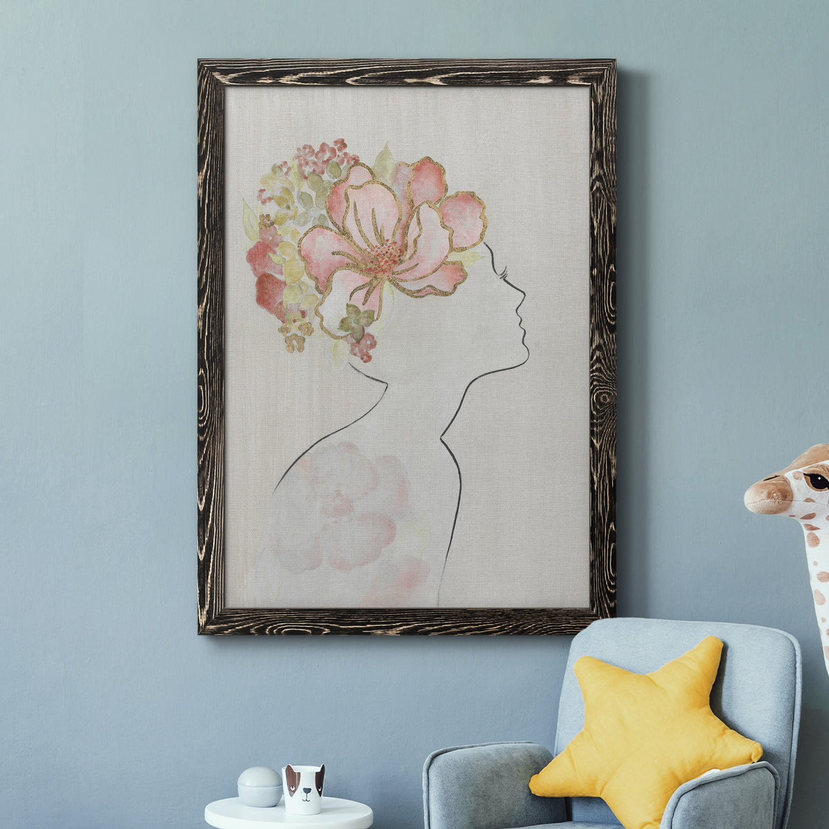 Fashion Floral Silhouette I - Barnwood Framed Canvas Print