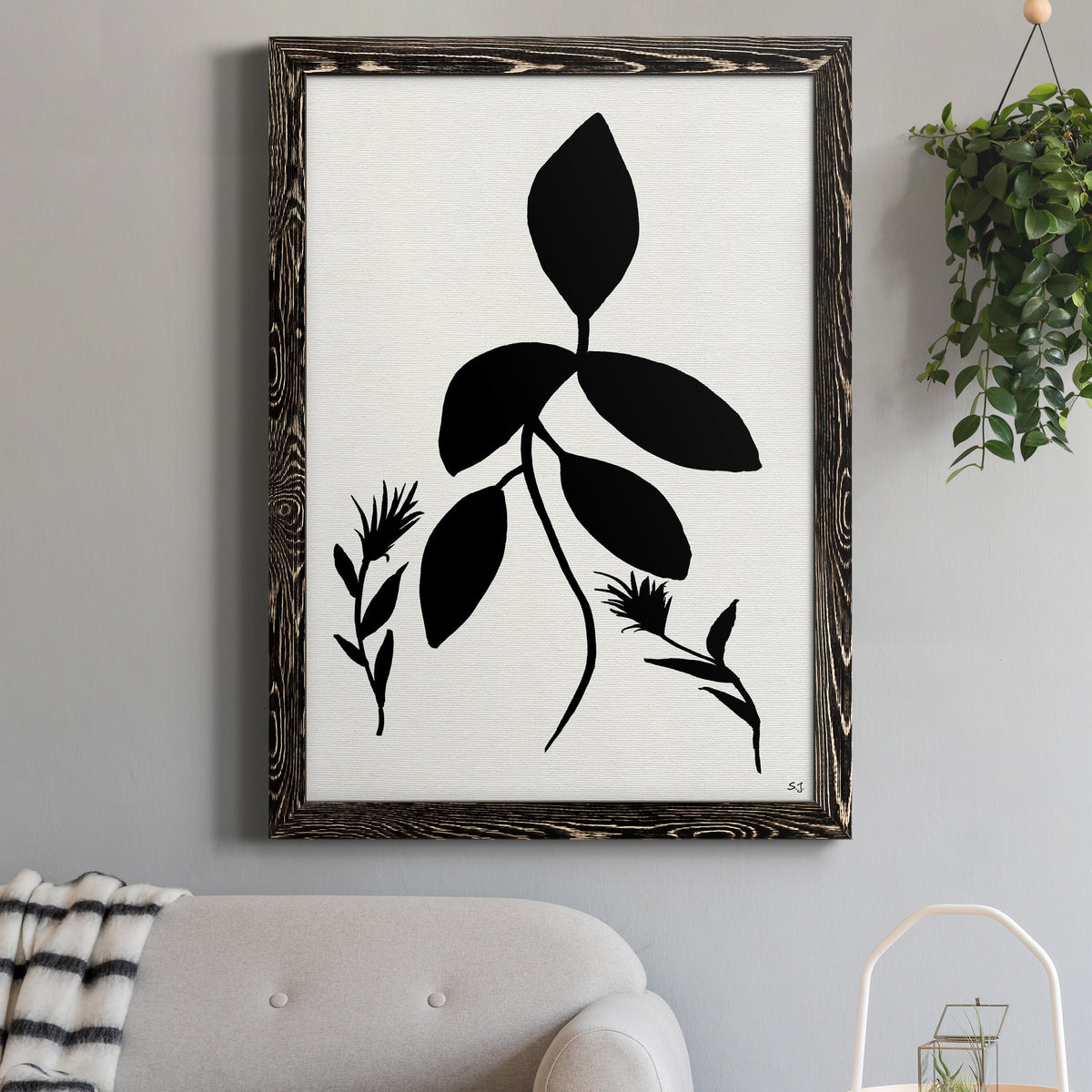Silhouette Garden I - Barnwood Framed Canvas Print