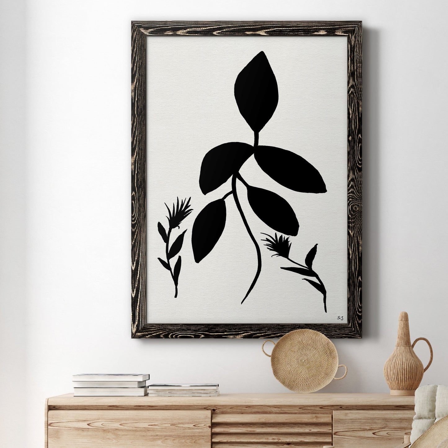 Silhouette Garden I - Barnwood Framed Canvas Print