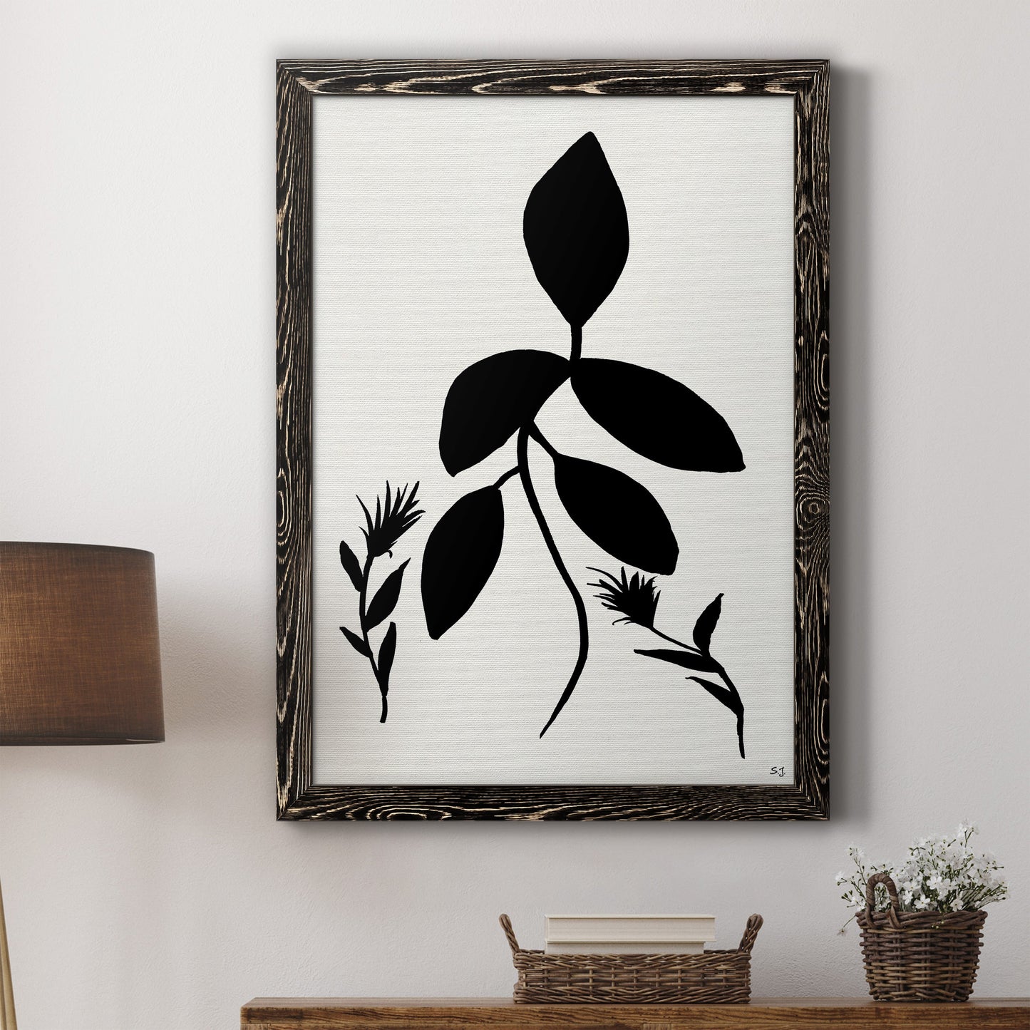 Silhouette Garden I - Barnwood Framed Canvas Print
