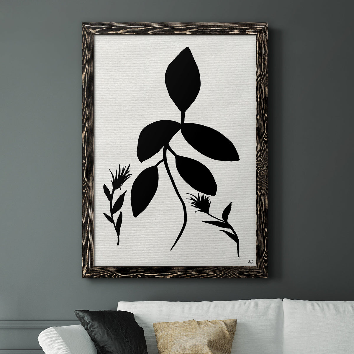 Silhouette Garden I - Barnwood Framed Canvas Print