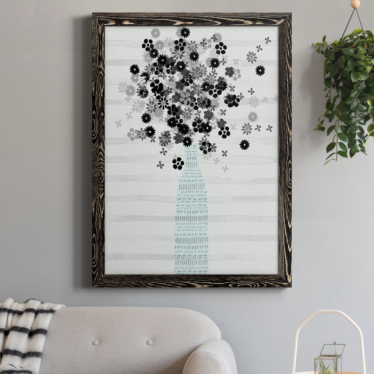 Bouquet of Black & White - Barnwood Framed Canvas Print