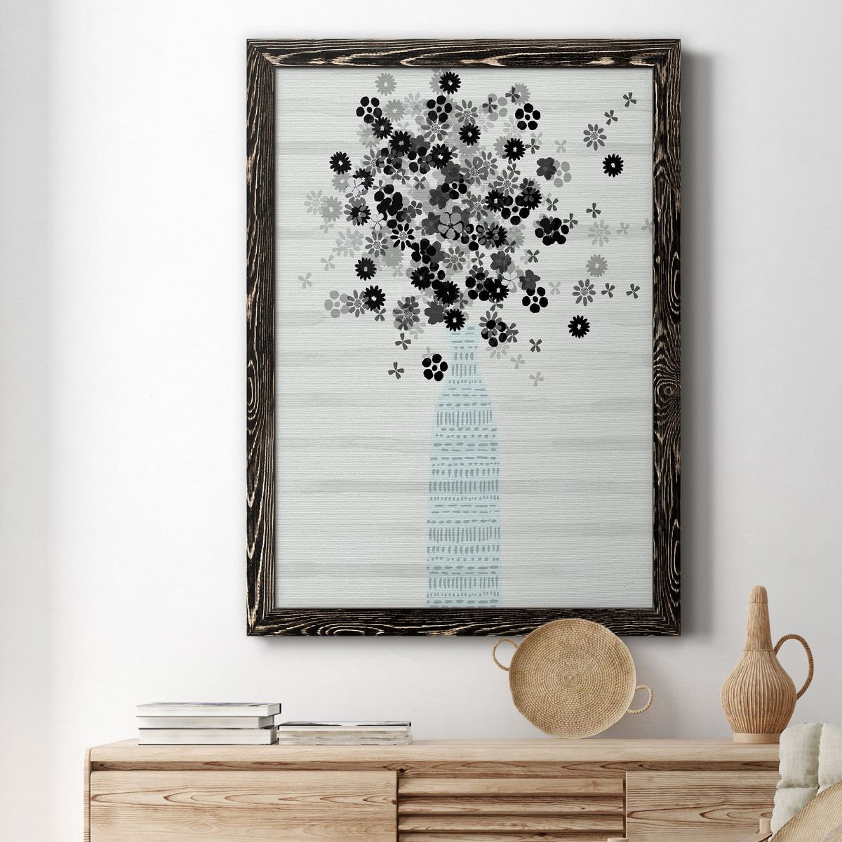 Bouquet of Black & White - Barnwood Framed Canvas Print