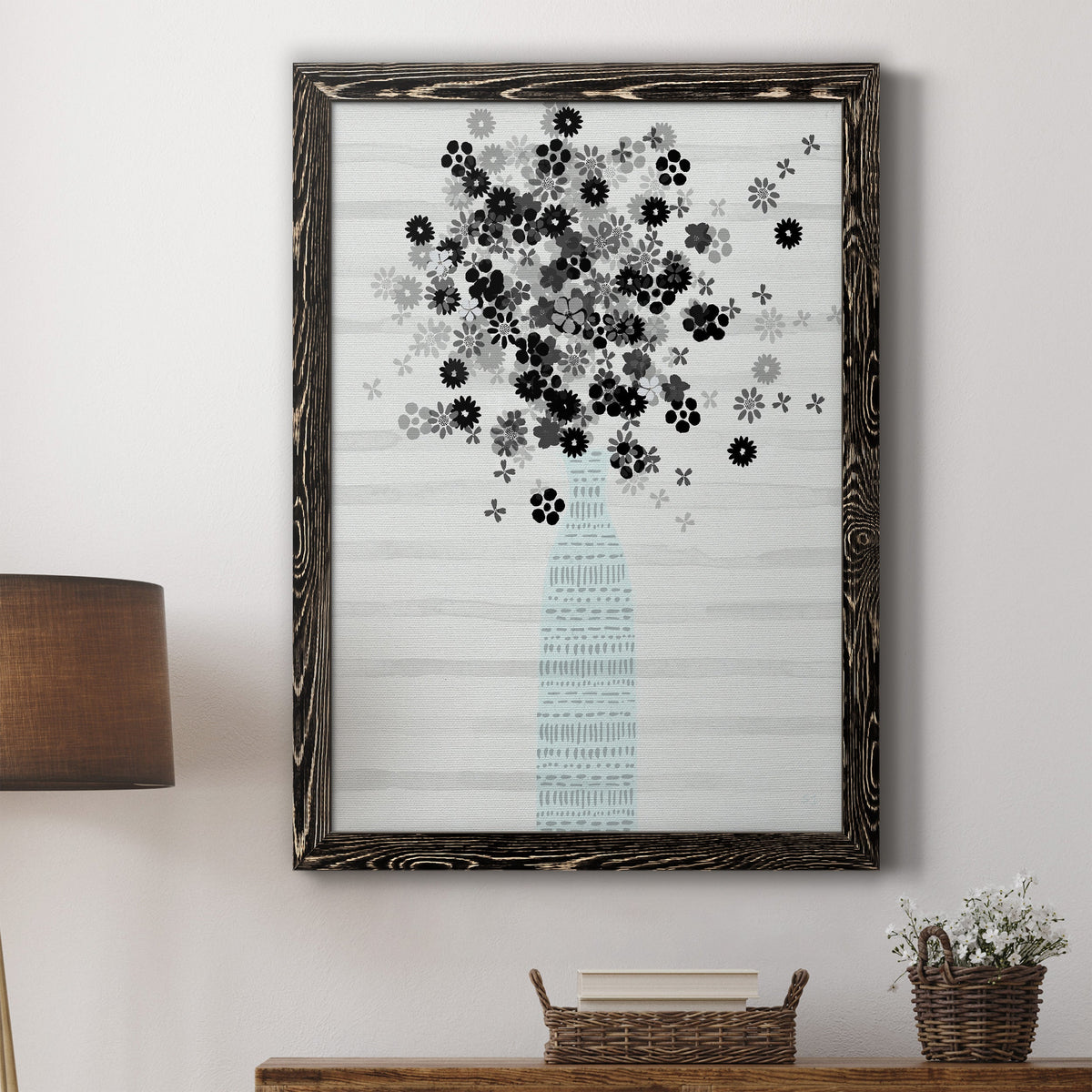 Bouquet of Black & White - Barnwood Framed Canvas Print