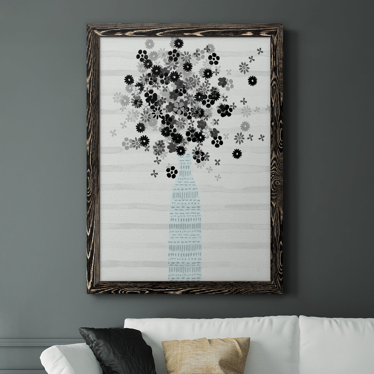 Bouquet of Black & White - Barnwood Framed Canvas Print