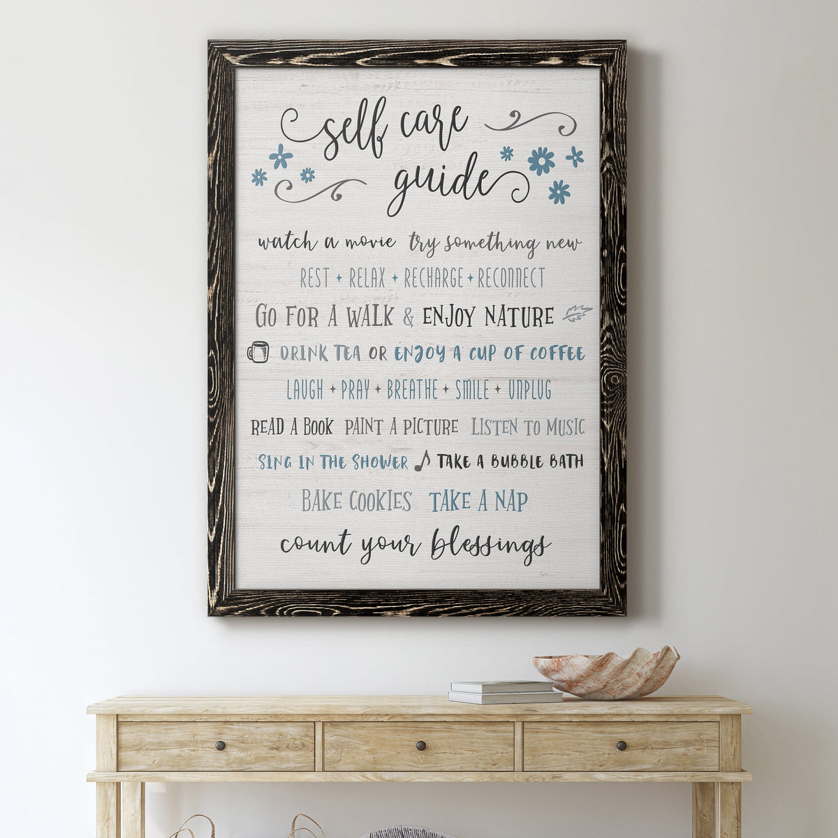 Guide to Self Care - Barnwood Framed Canvas Print