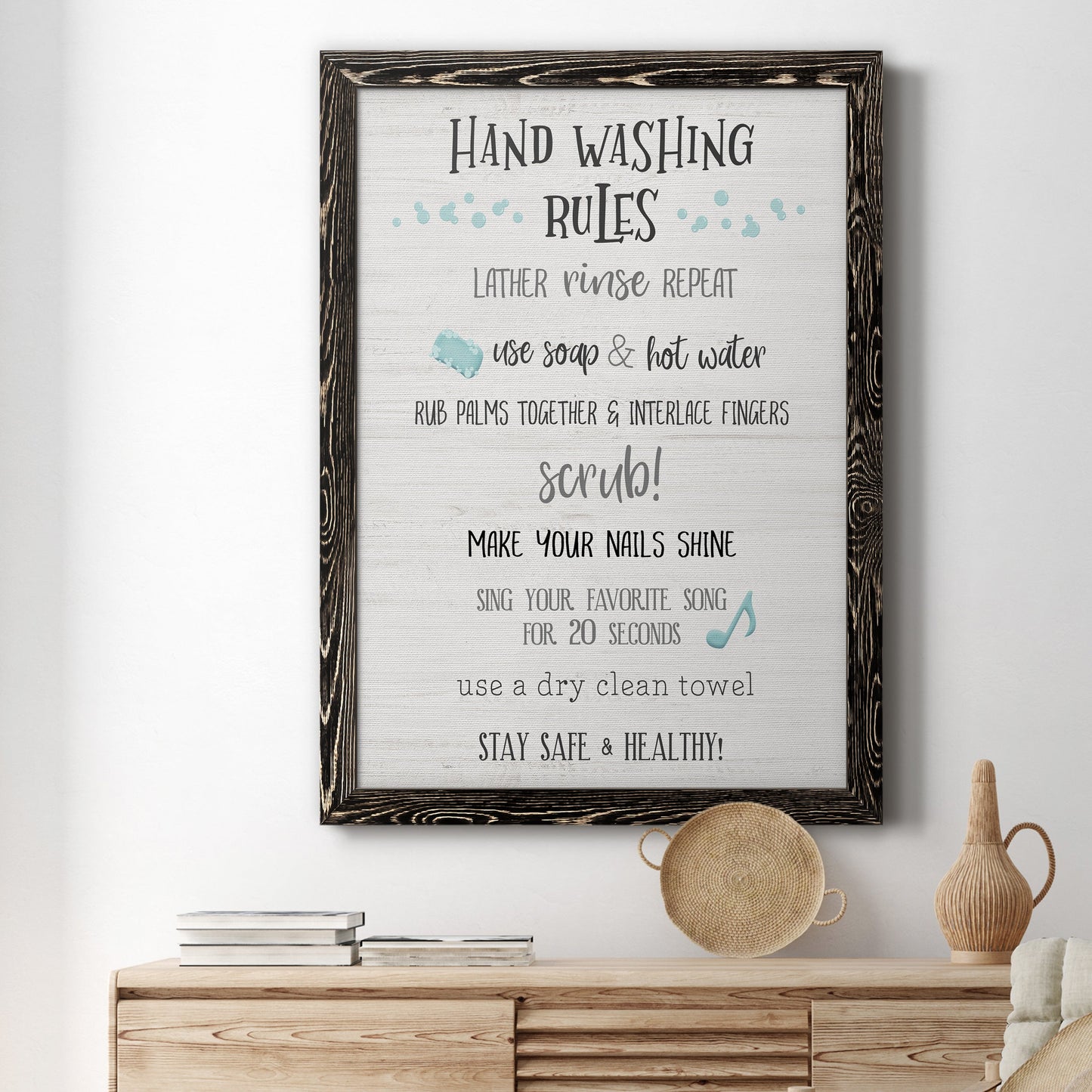 Stay Safe Rules - Barnwood Framed Canvas Print