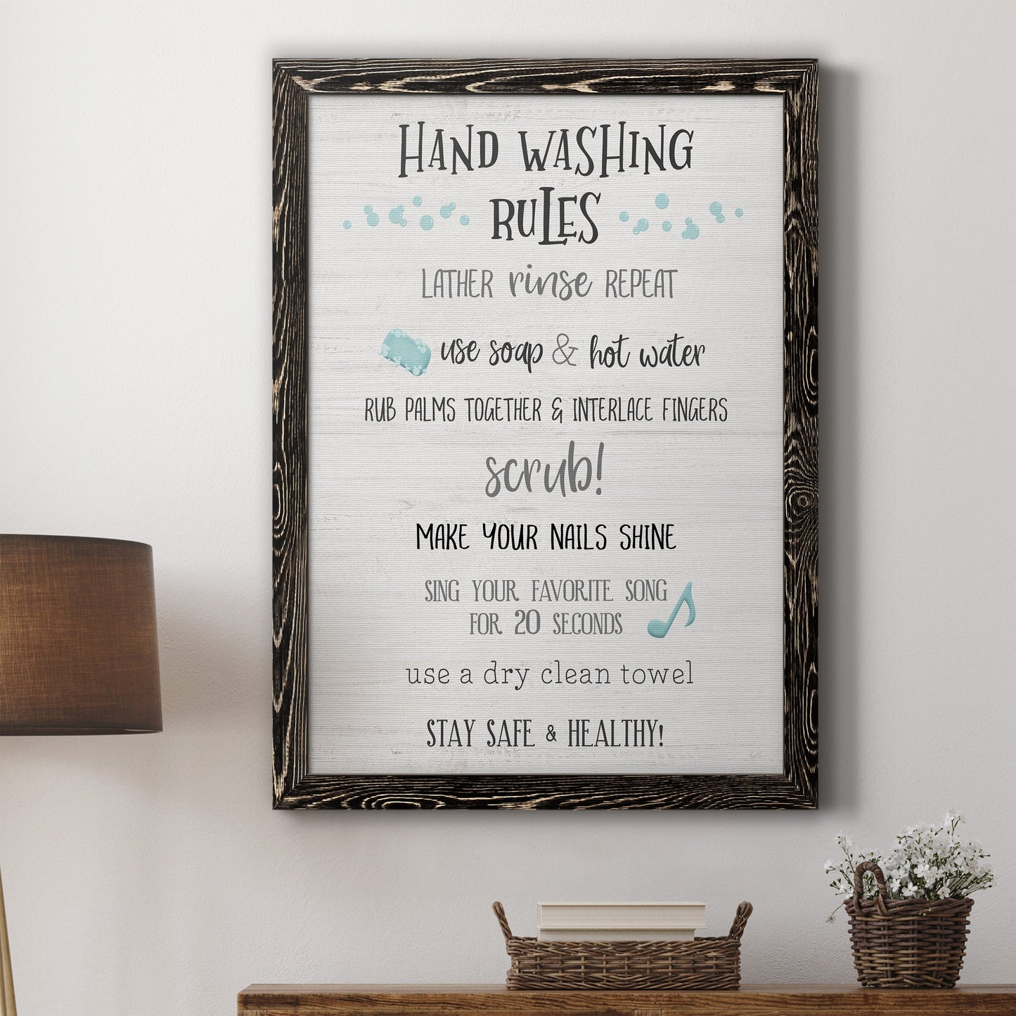 Stay Safe Rules - Barnwood Framed Canvas Print