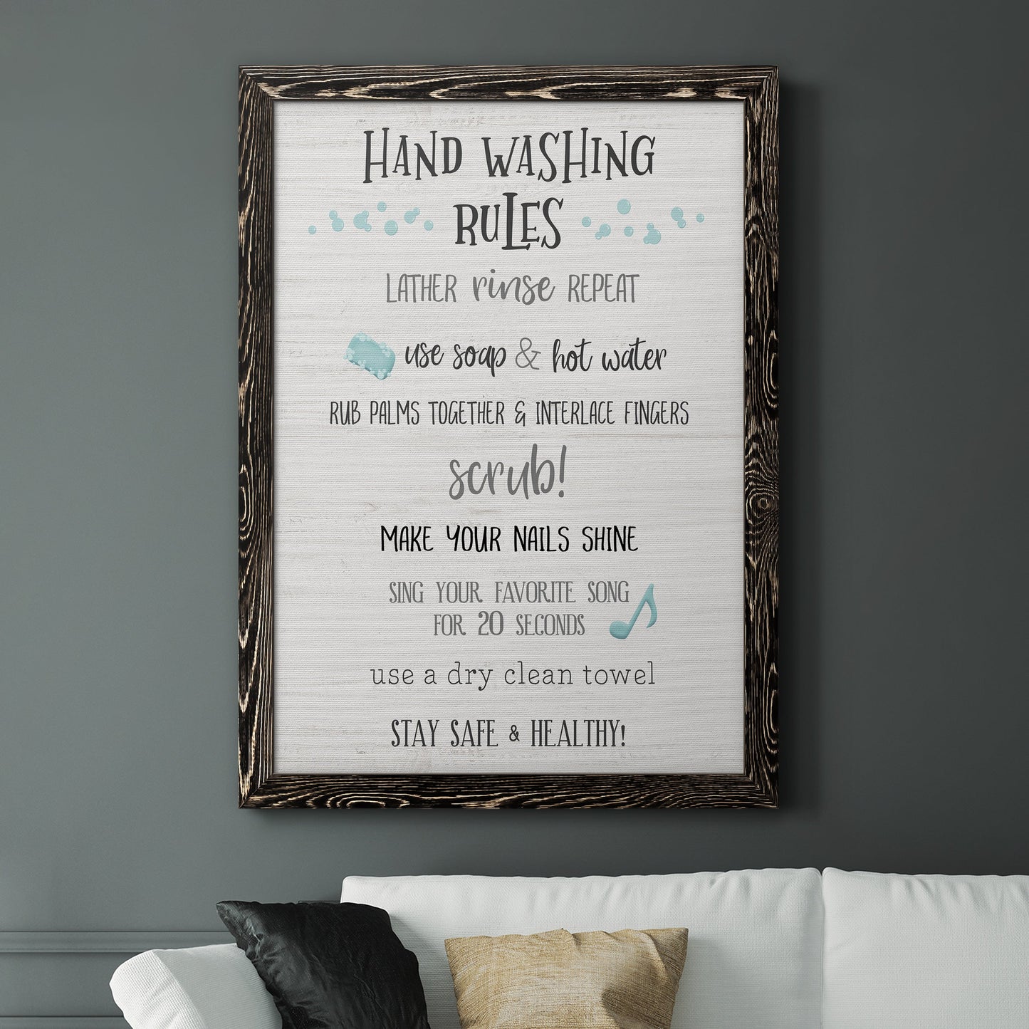 Stay Safe Rules - Barnwood Framed Canvas Print