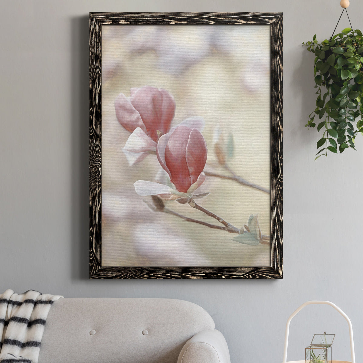 Blooming Hearts - Barnwood Framed Canvas Print