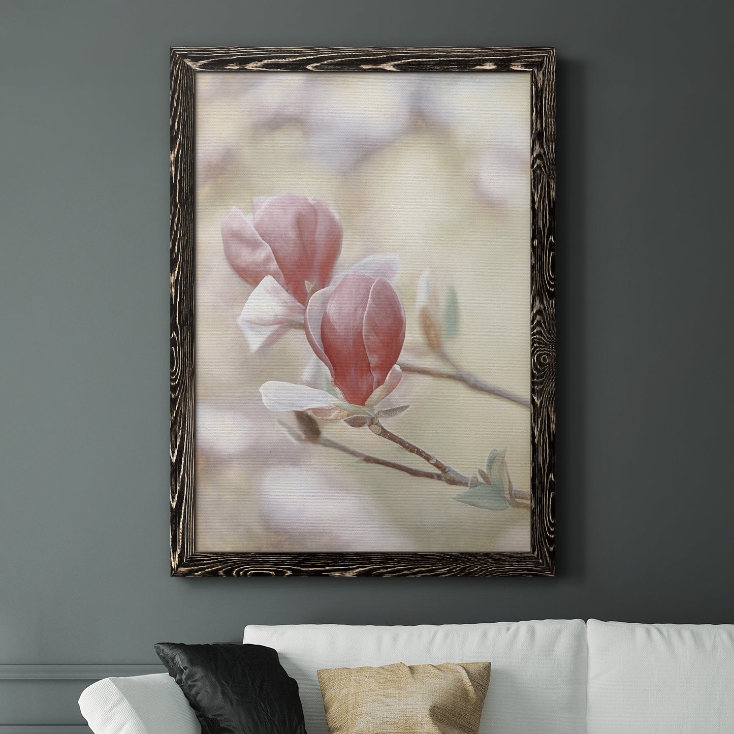 Blooming Hearts - Barnwood Framed Canvas Print