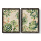 Set of two black barnwood framed canvas prints featuring two decorative botanical pattern prints featuring dense repeating succulents and small flowers.