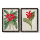 Set of two black barnwood framed canvas prints featuring two antique botanical plate illustrations featuring vivid tropical flowering plants.