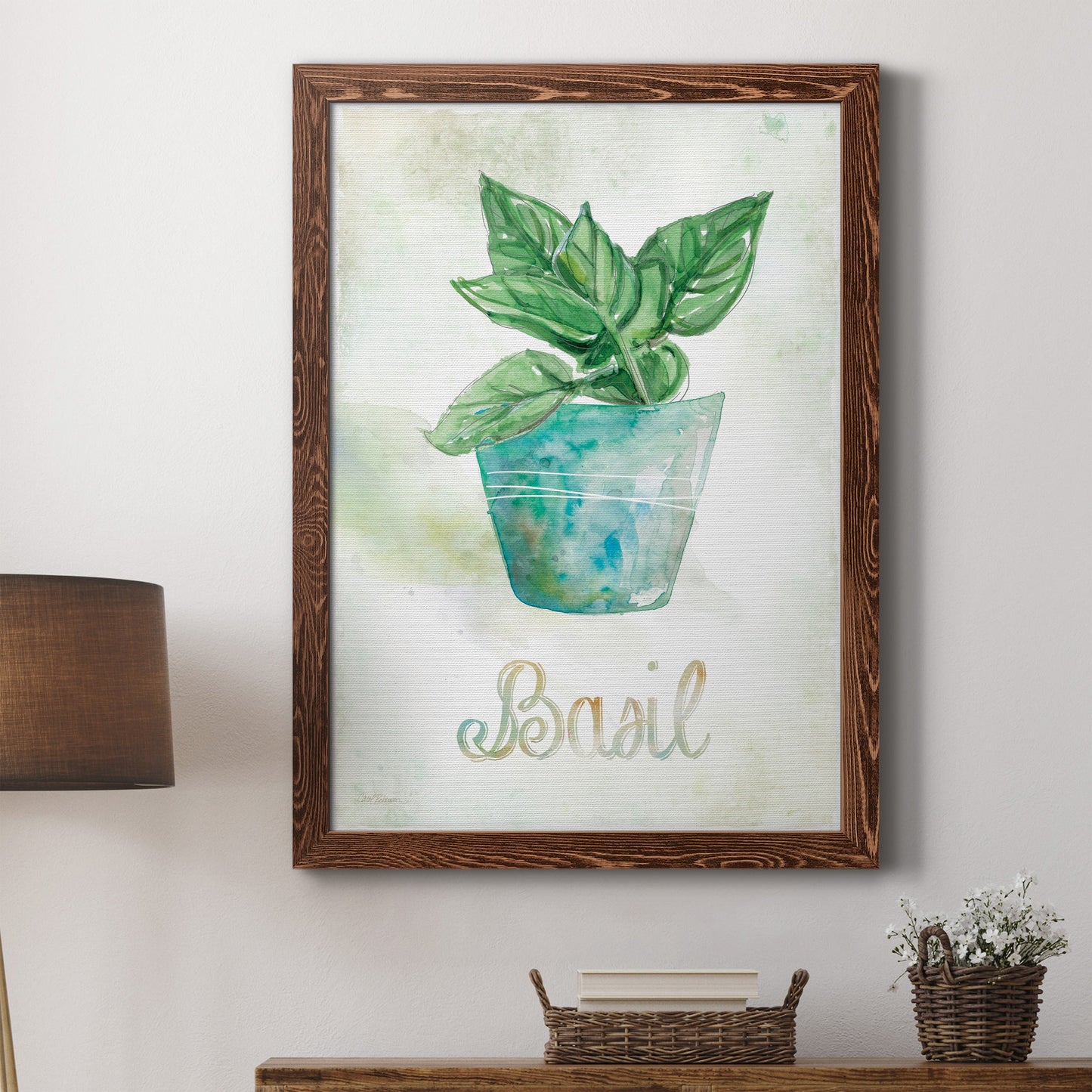 Potted Basil - Barnwood Framed Canvas Print