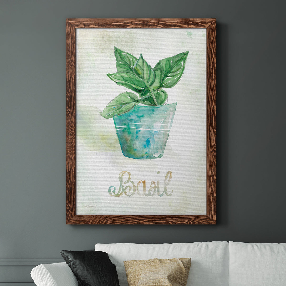 Potted Basil - Barnwood Framed Canvas Print