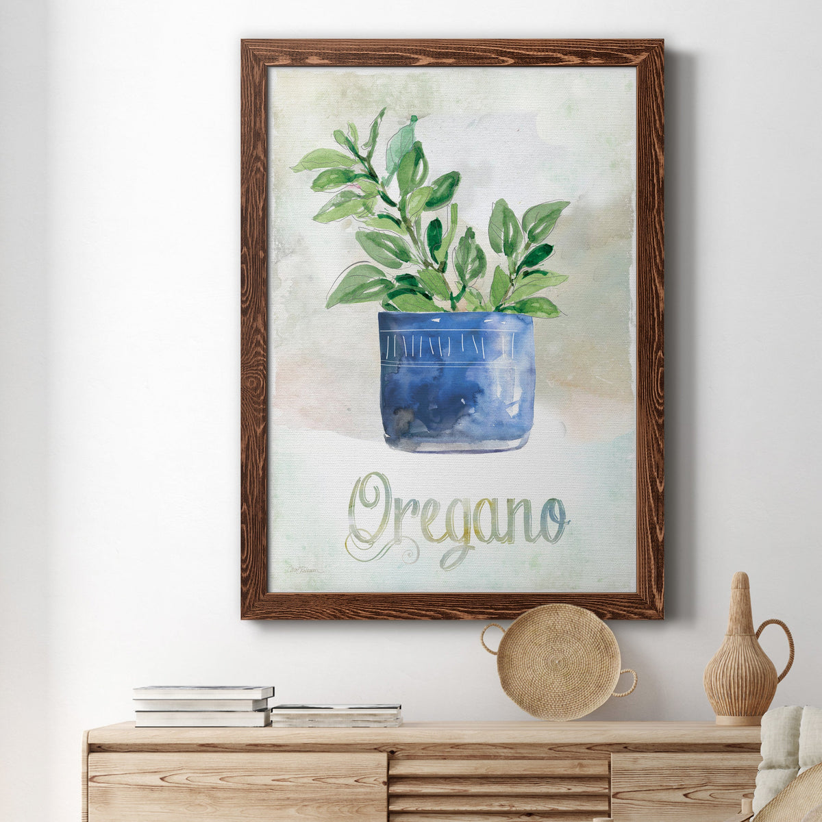 Potted Oregano - Barnwood Framed Canvas Print