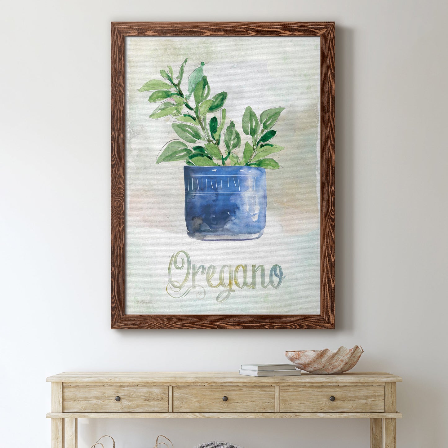 Potted Oregano - Barnwood Framed Canvas Print