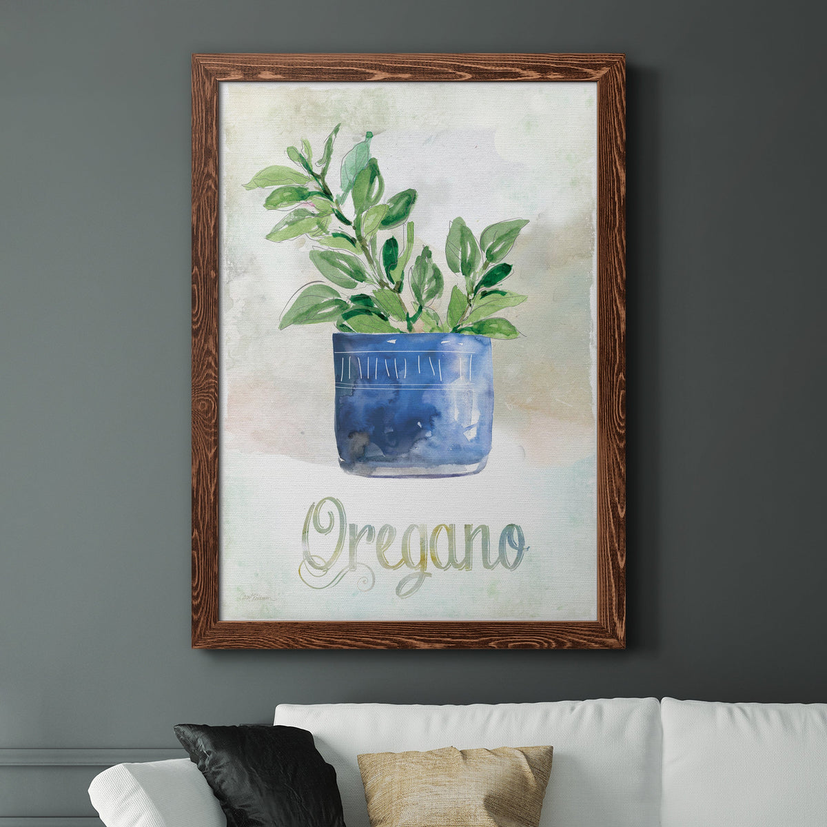 Potted Oregano - Barnwood Framed Canvas Print