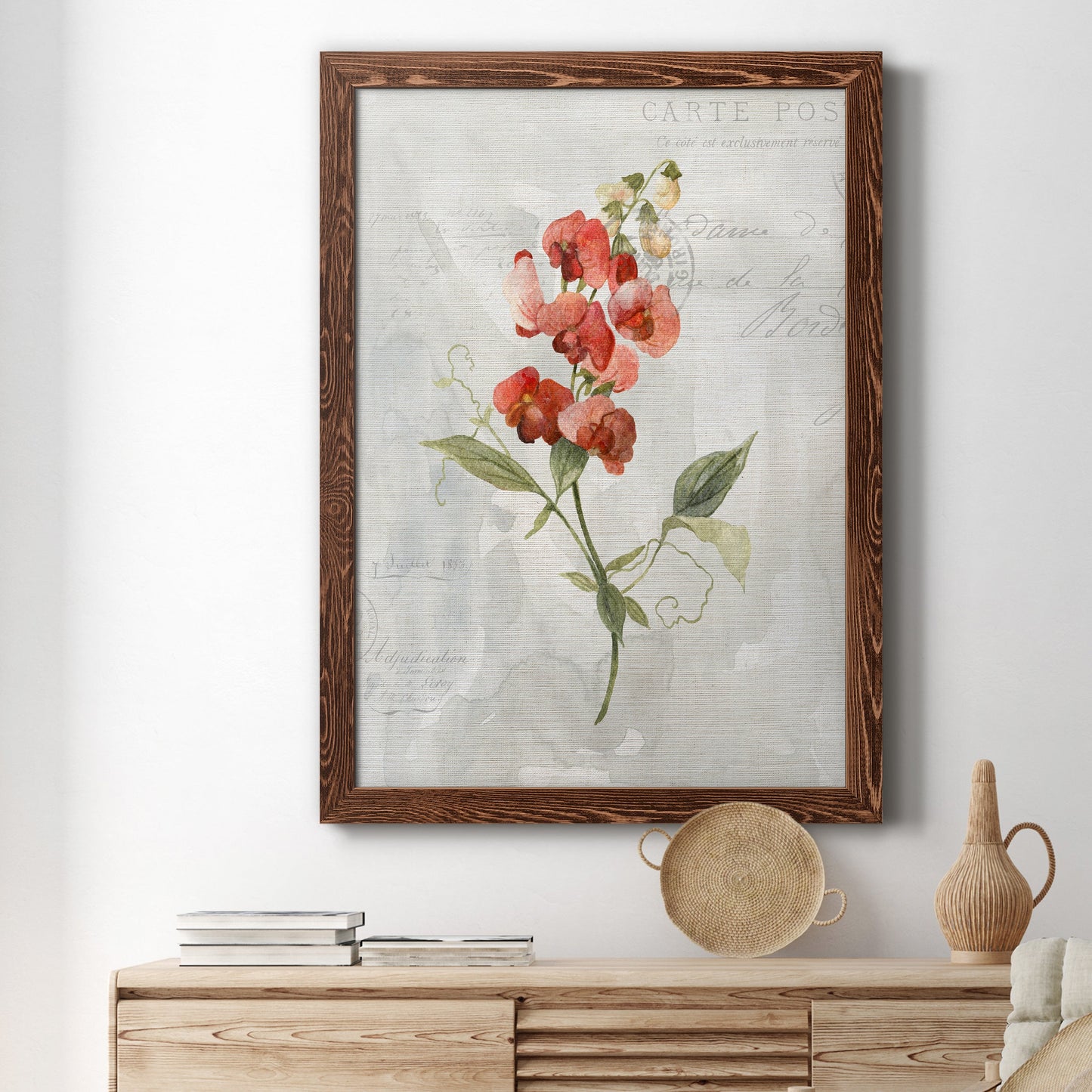 Linen Sweet Pea - Barnwood Framed Canvas Print