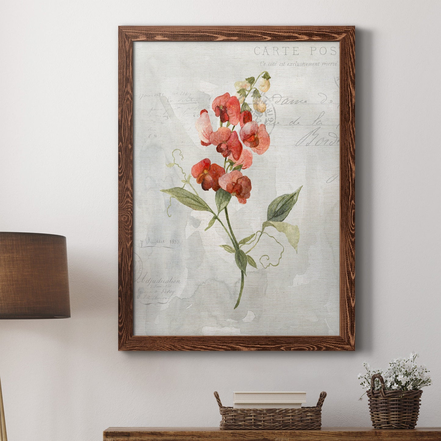 Linen Sweet Pea - Barnwood Framed Canvas Print