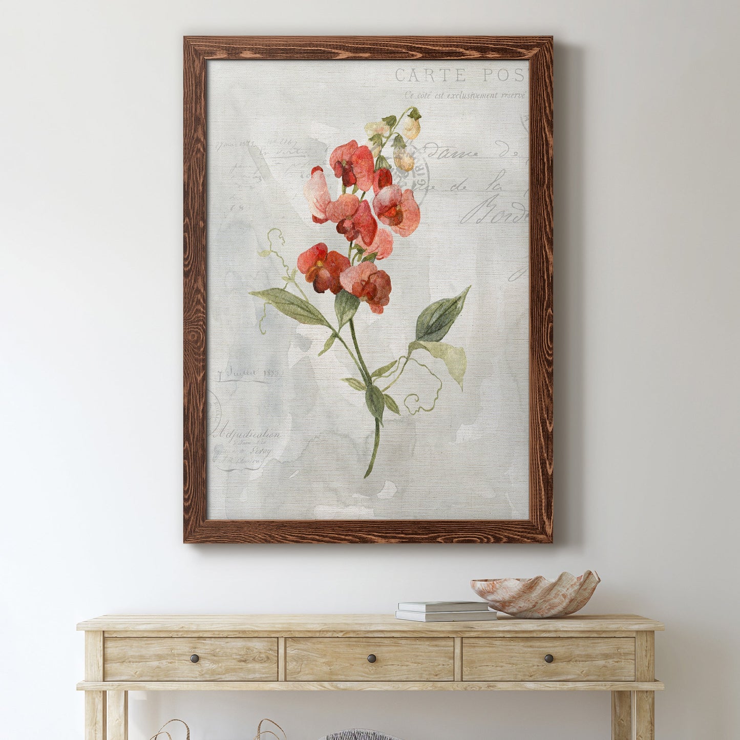 Linen Sweet Pea - Barnwood Framed Canvas Print