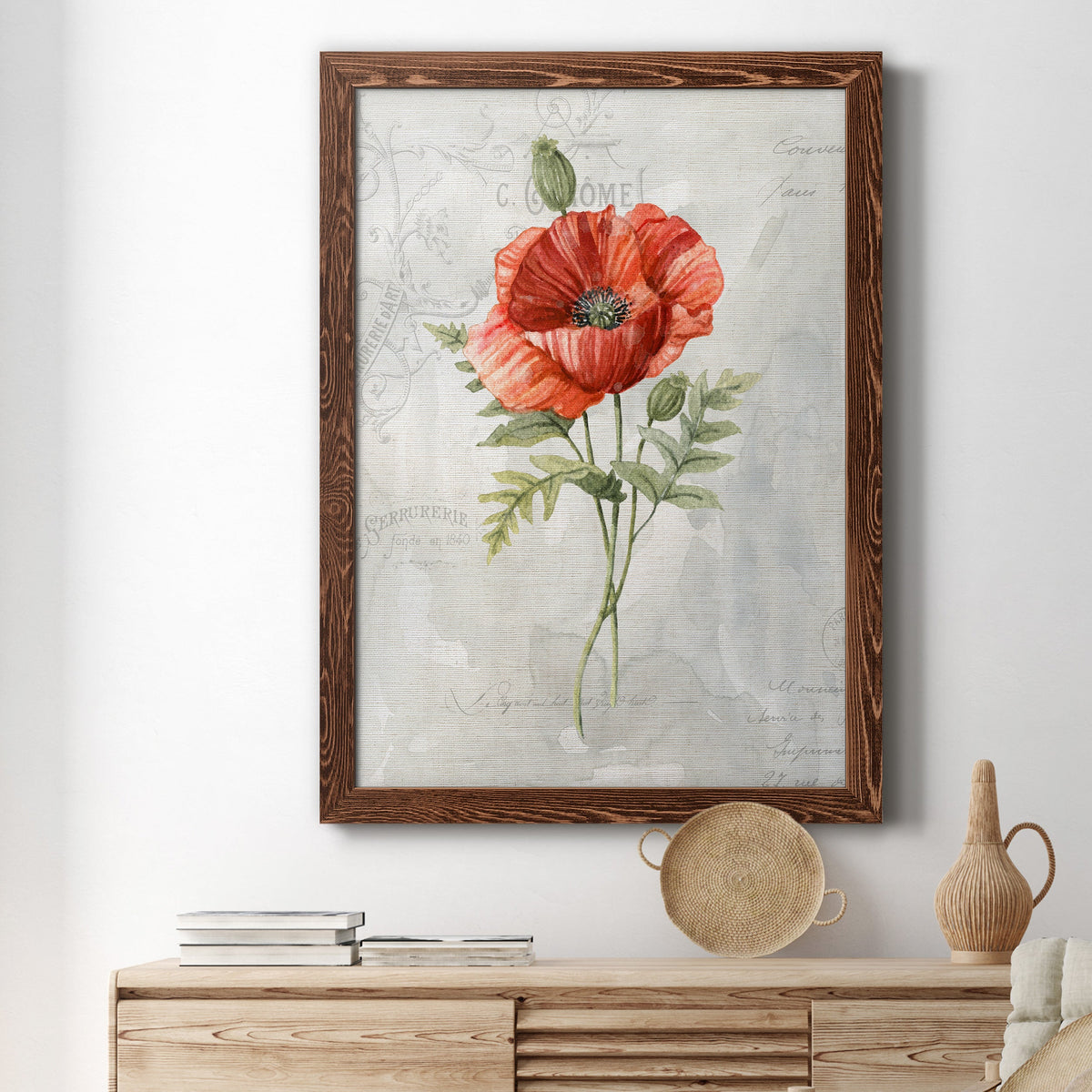 Linen Poppy - Barnwood Framed Canvas Print