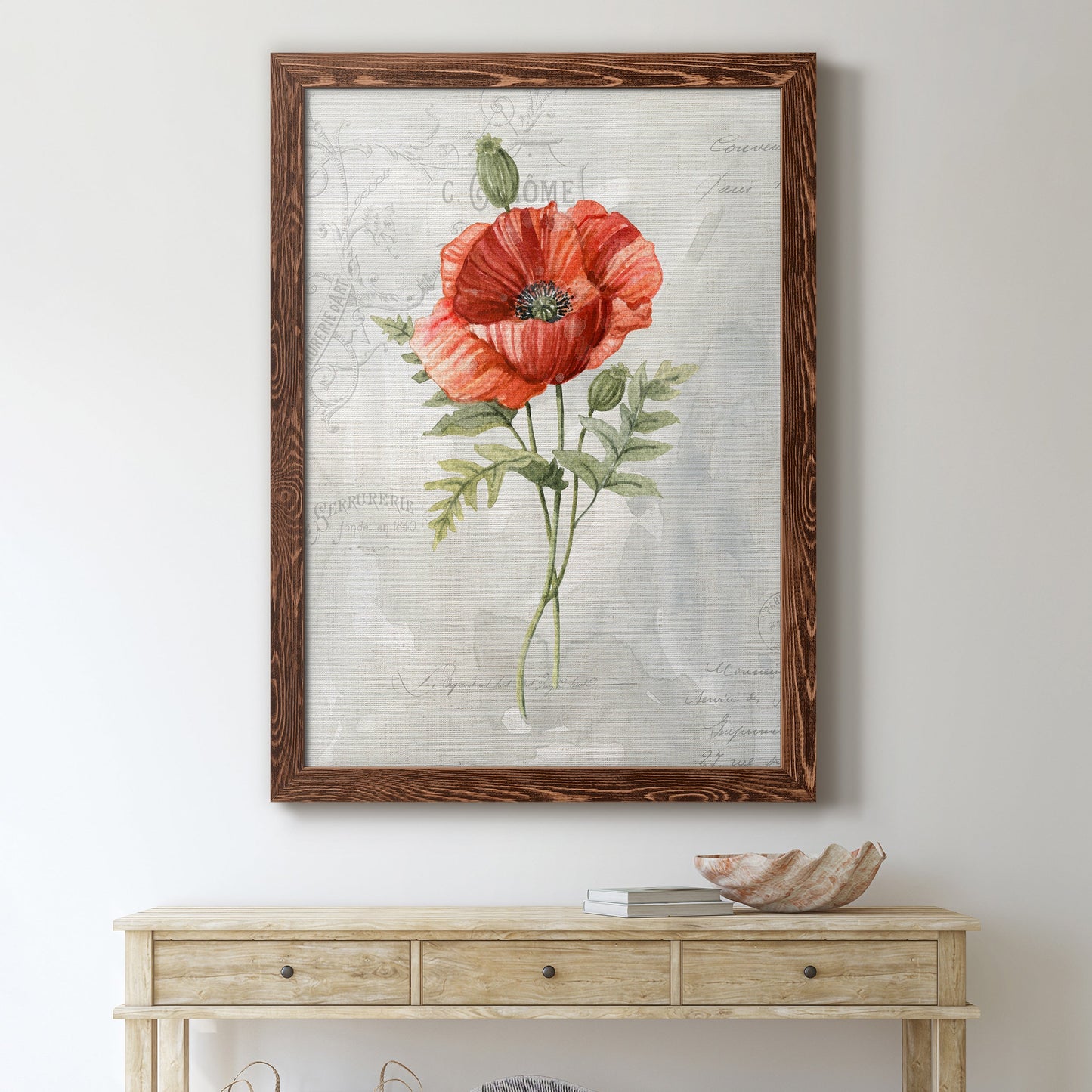 Linen Poppy - Barnwood Framed Canvas Print
