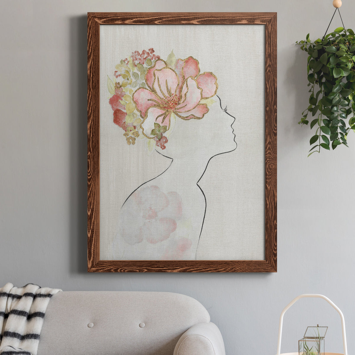 Fashion Floral Silhouette I - Barnwood Framed Canvas Print