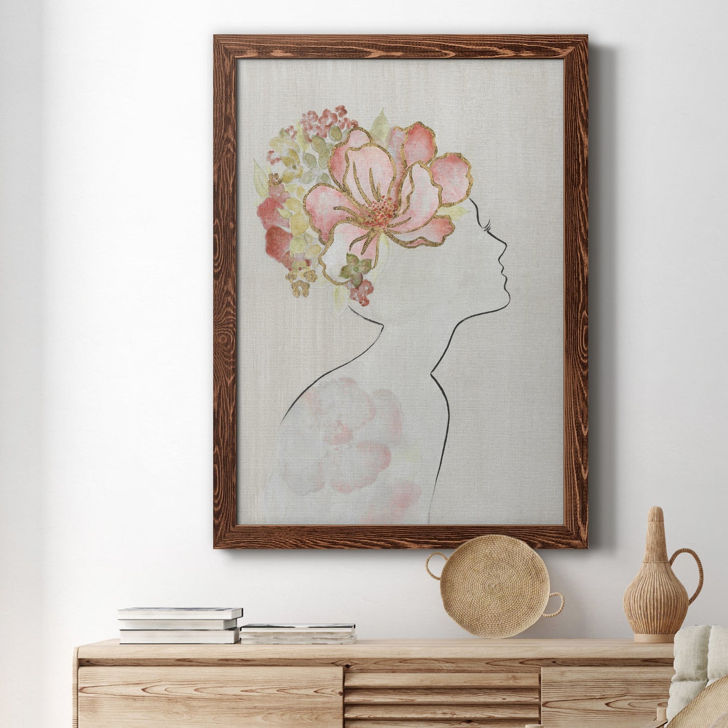 Fashion Floral Silhouette I - Barnwood Framed Canvas Print