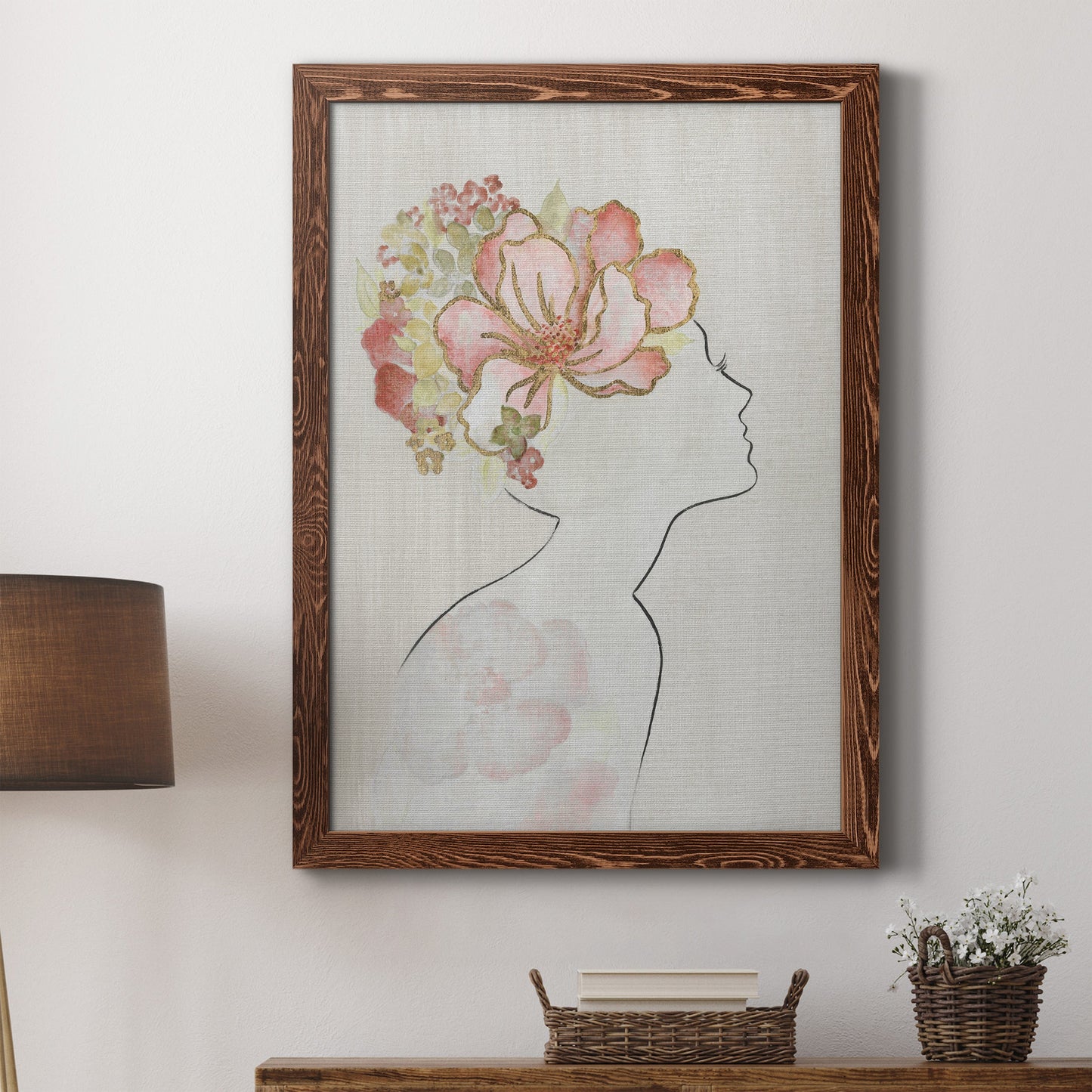 Fashion Floral Silhouette I - Barnwood Framed Canvas Print