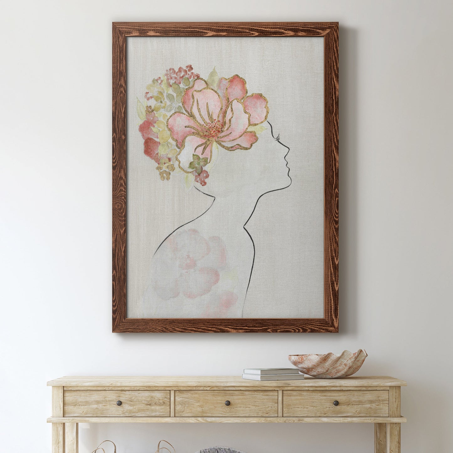 Fashion Floral Silhouette I - Barnwood Framed Canvas Print