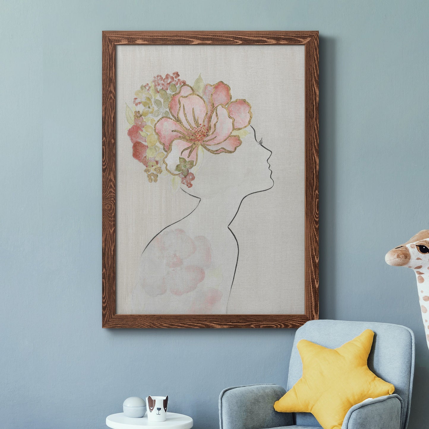 Fashion Floral Silhouette I - Barnwood Framed Canvas Print
