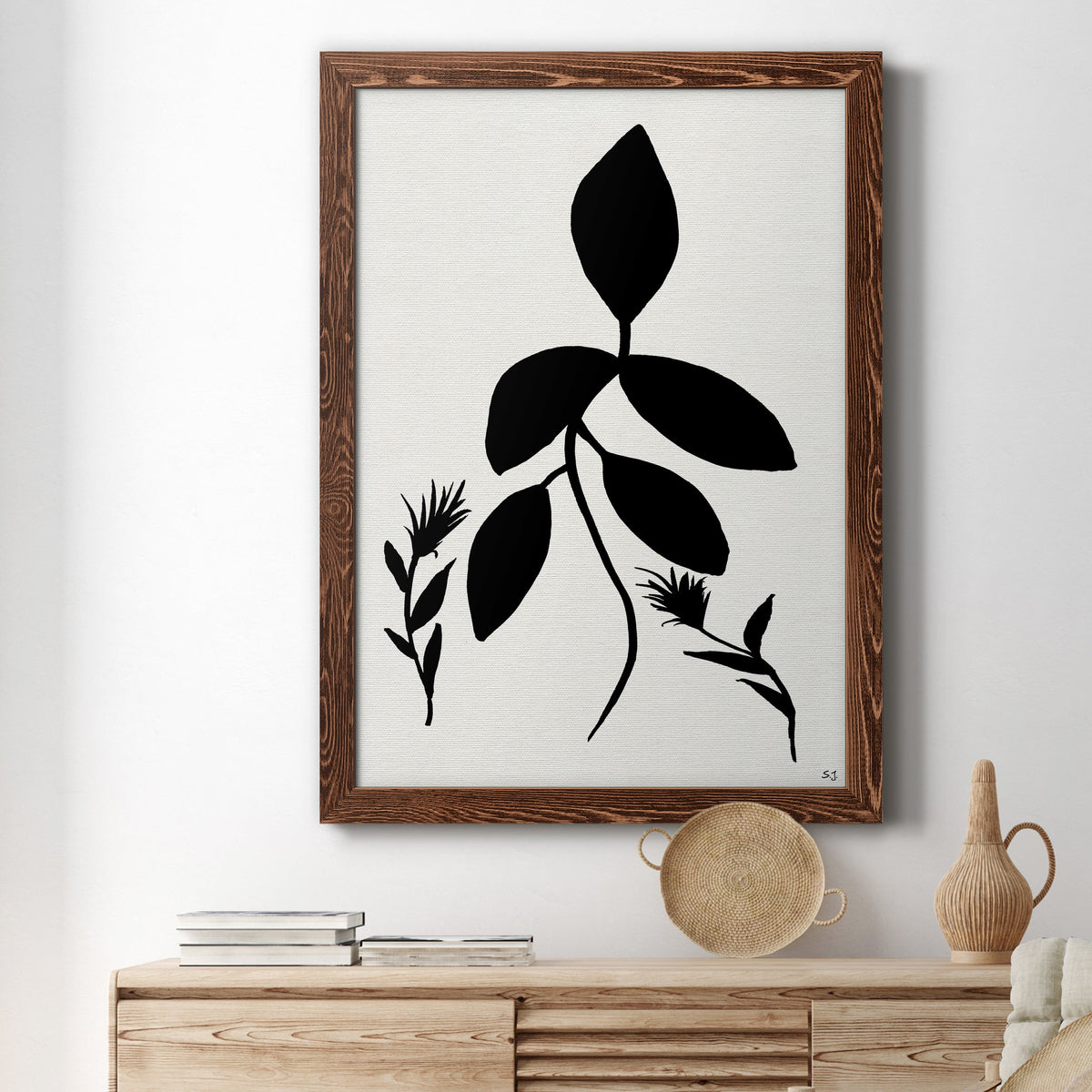Silhouette Garden I - Barnwood Framed Canvas Print