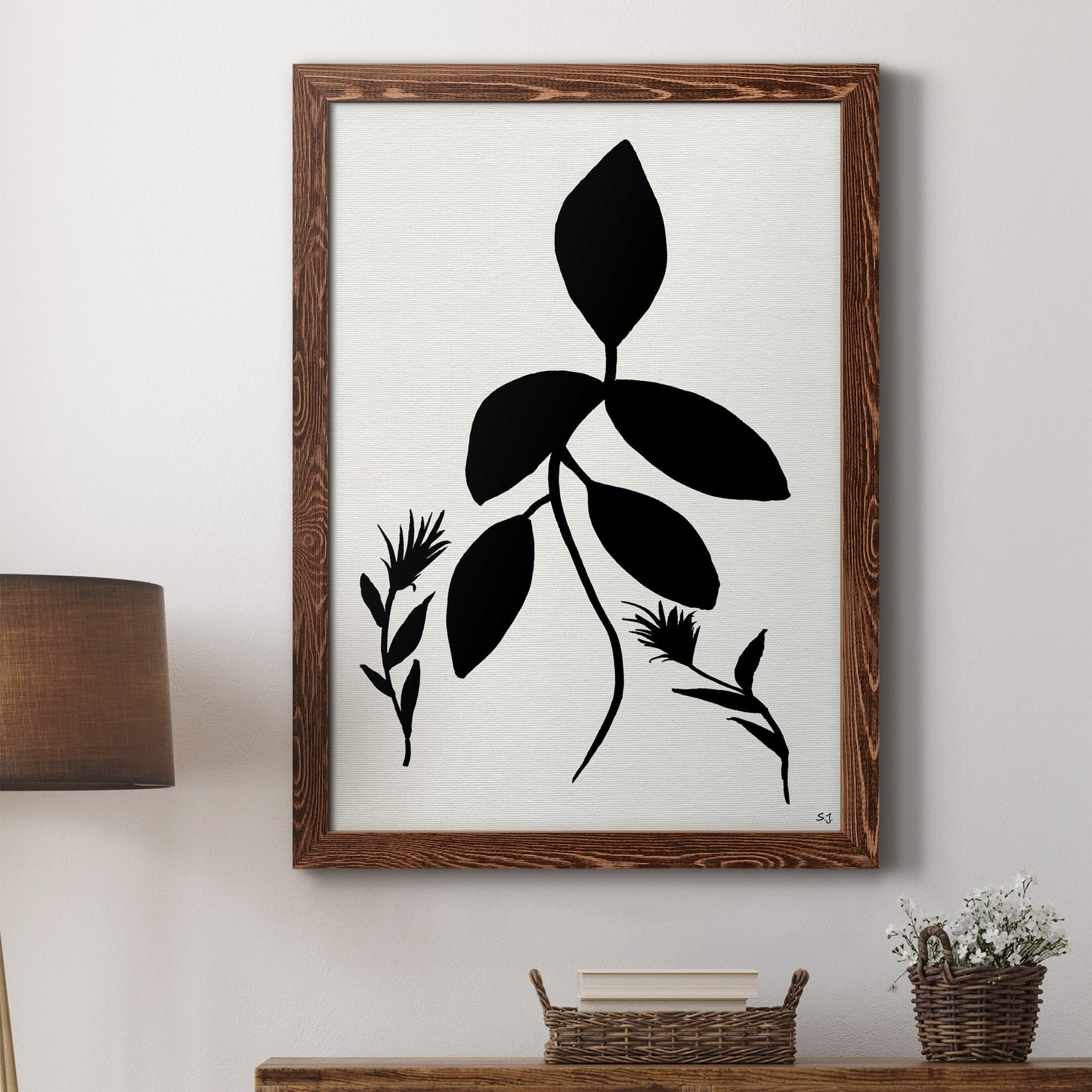 Silhouette Garden I - Barnwood Framed Canvas Print