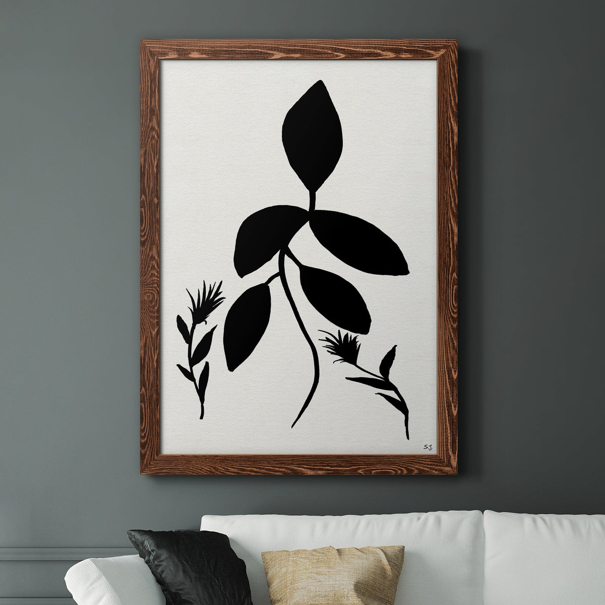 Silhouette Garden I - Barnwood Framed Canvas Print