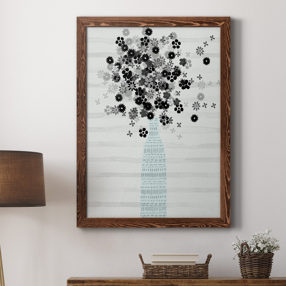 Bouquet of Black & White - Barnwood Framed Canvas Print