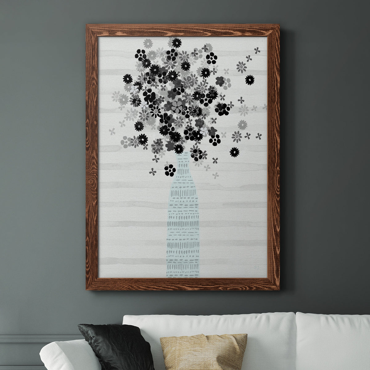 Bouquet of Black & White - Barnwood Framed Canvas Print