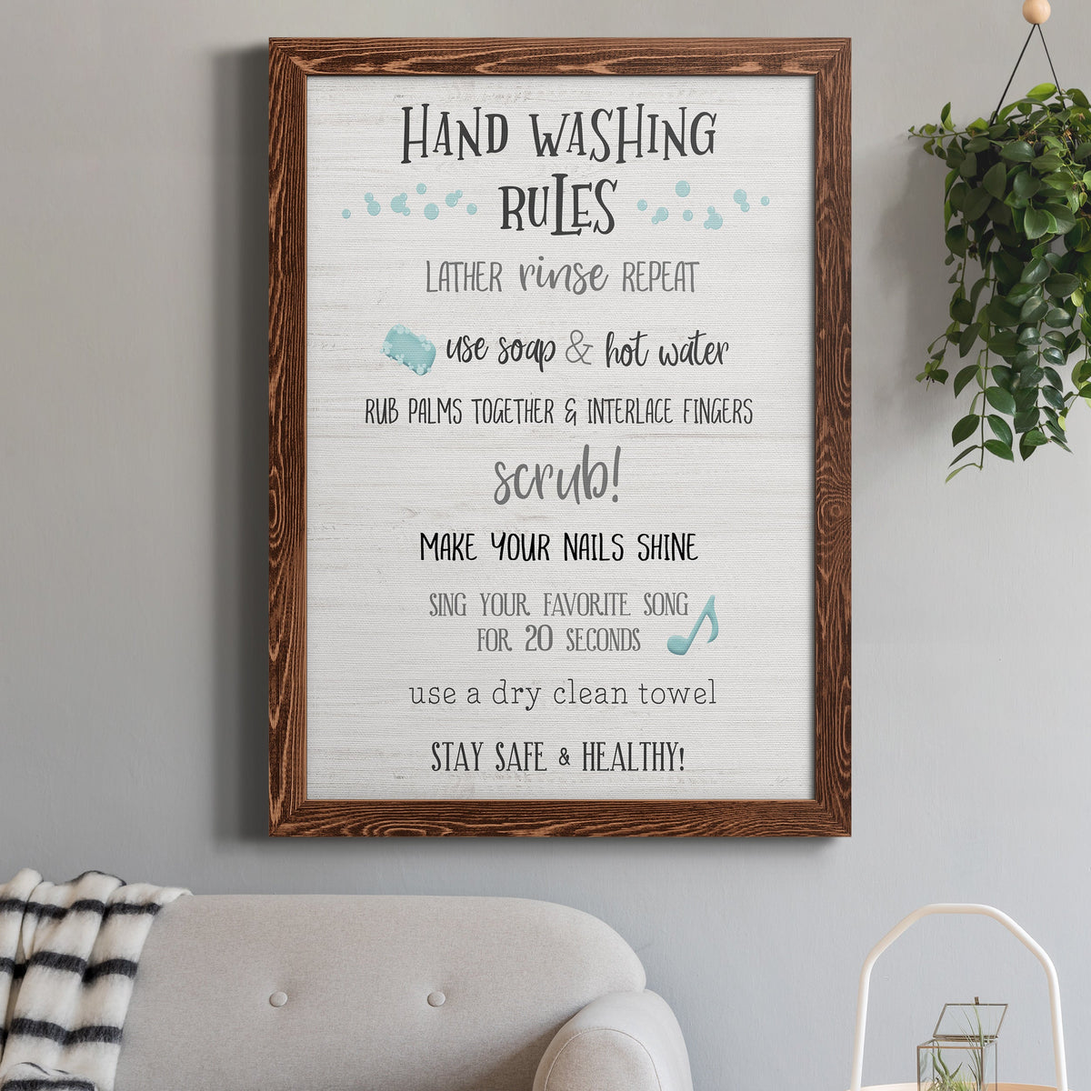 Stay Safe Rules - Barnwood Framed Canvas Print