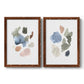 Set of two maple barnwood framed canvas prints featuring two airy minimalist abstracts featuring scattered translucent watercolor shapes.
