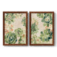 Set of two maple barnwood framed canvas prints featuring two decorative botanical pattern prints featuring dense repeating succulents and small flowers.
