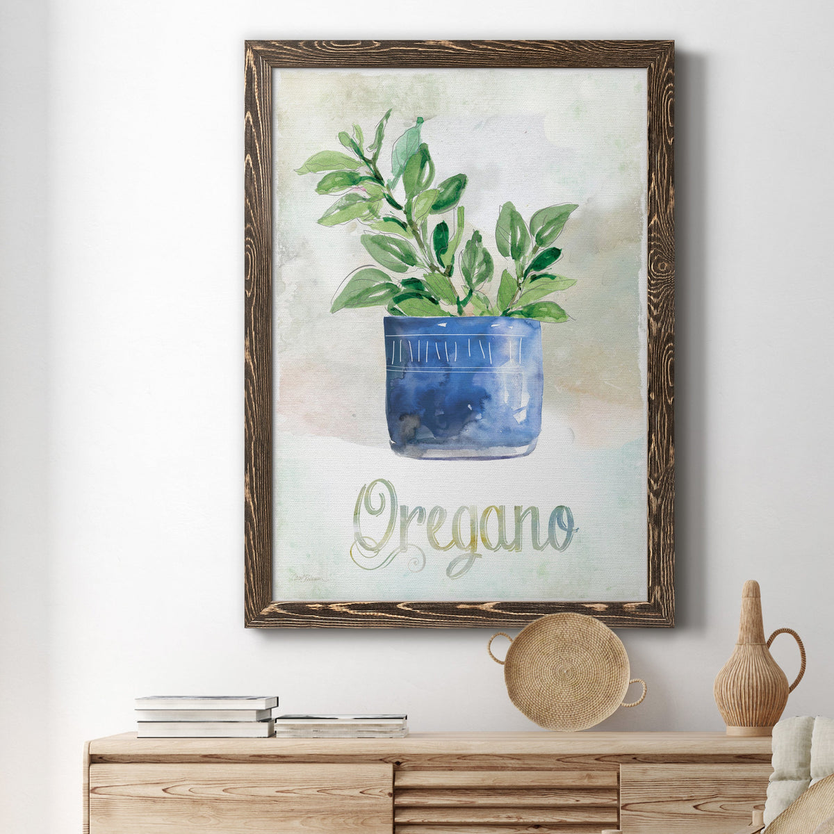 Potted Oregano - Barnwood Framed Canvas Print