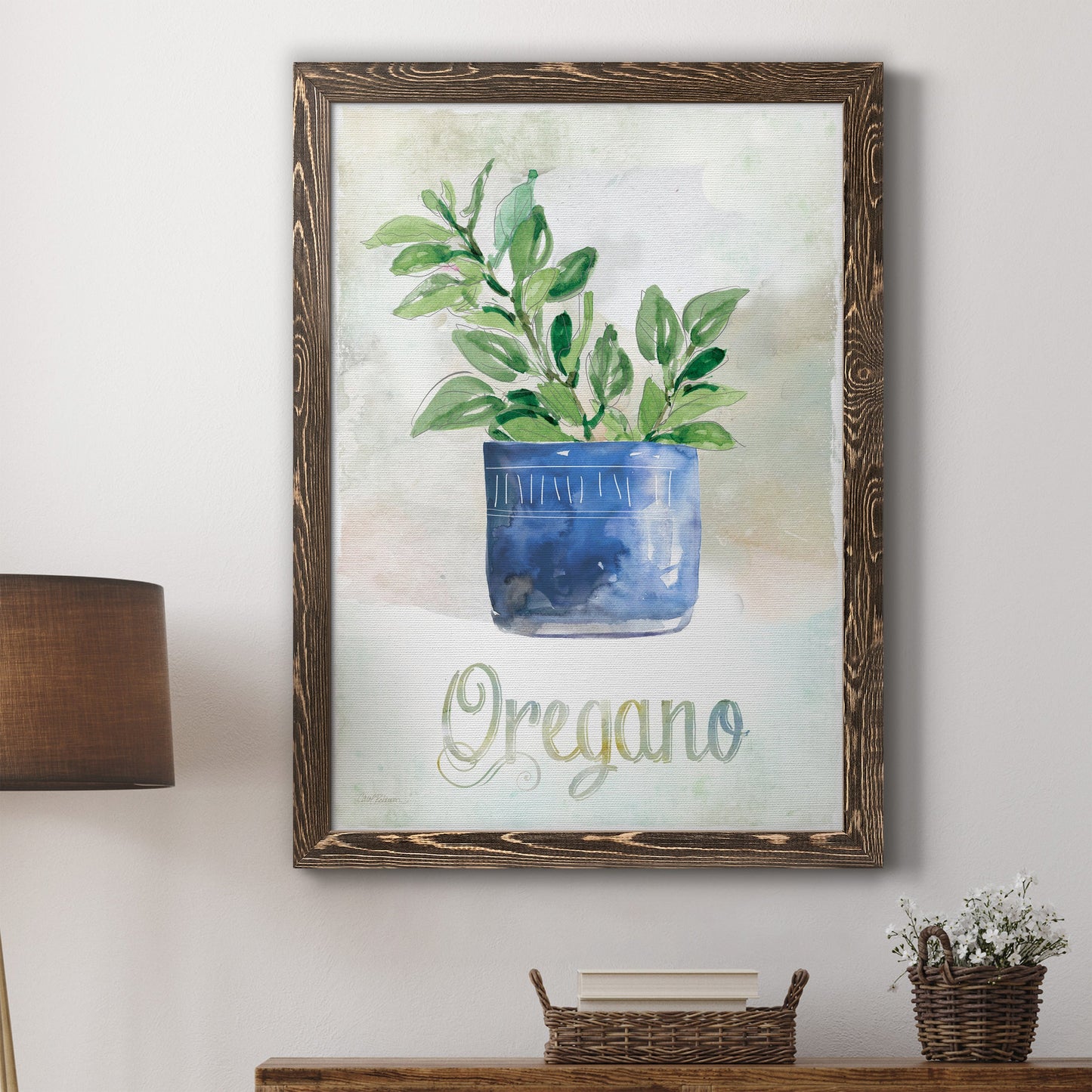 Potted Oregano - Barnwood Framed Canvas Print