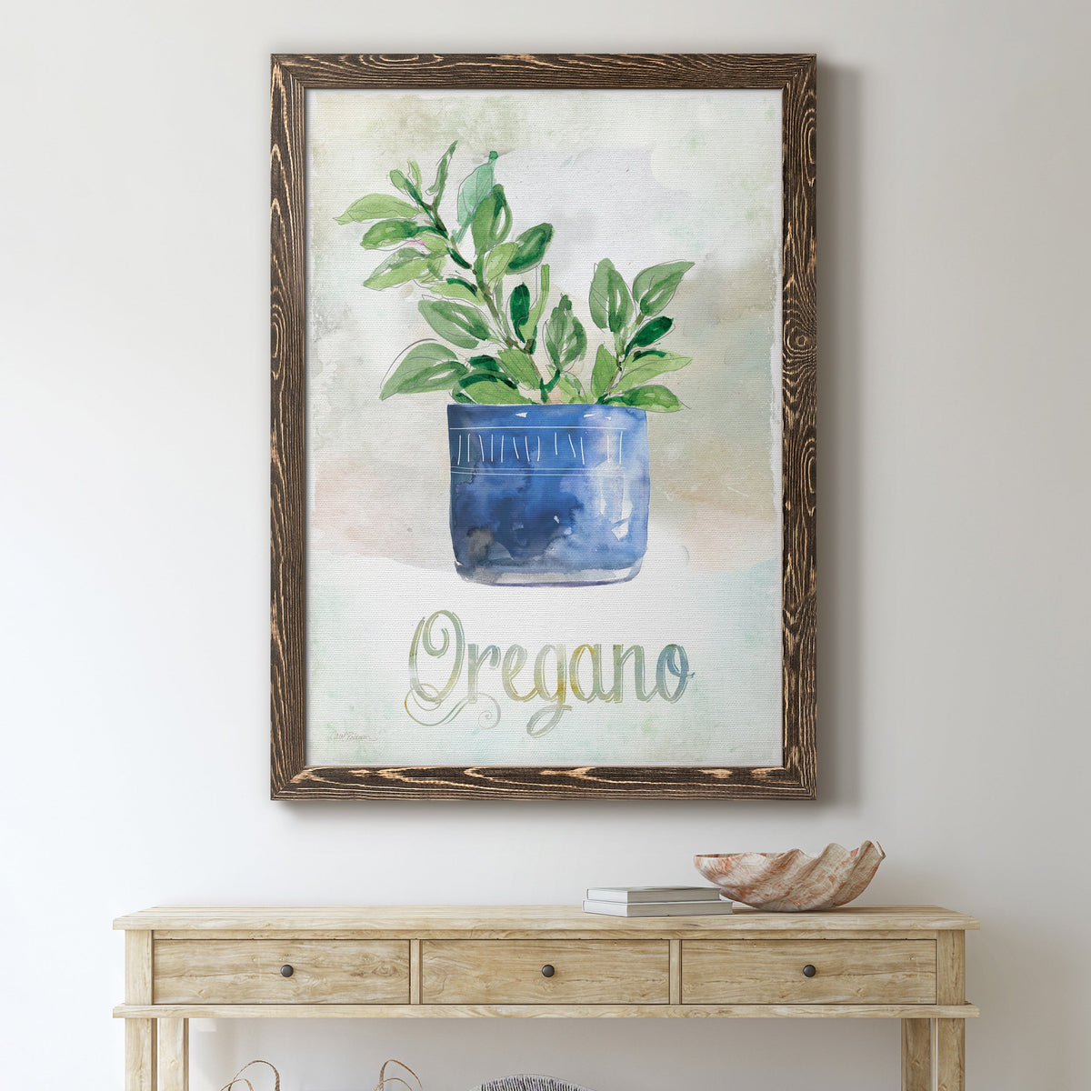 Potted Oregano - Barnwood Framed Canvas Print