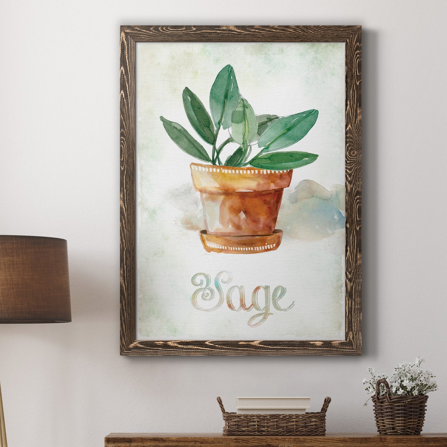 Potted Sage - Barnwood Framed Canvas Print