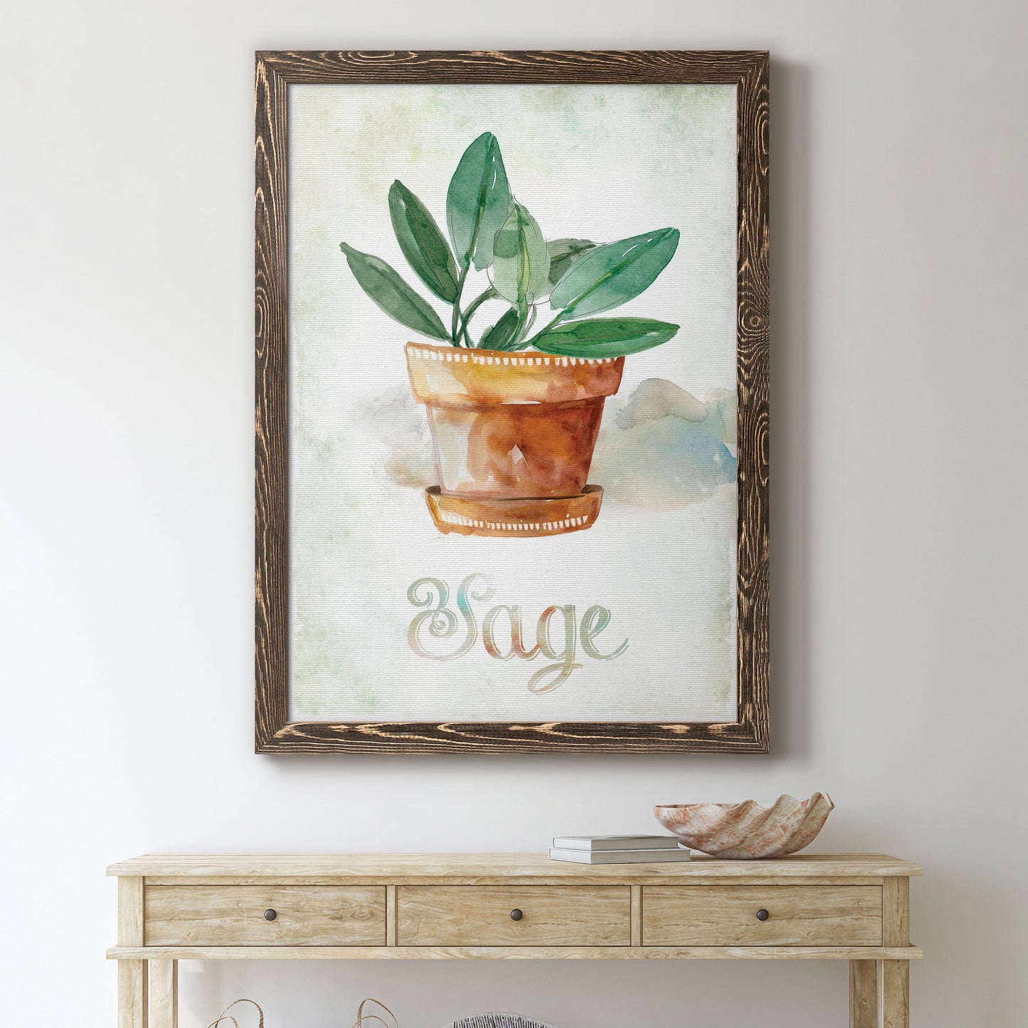 Potted Sage - Barnwood Framed Canvas Print