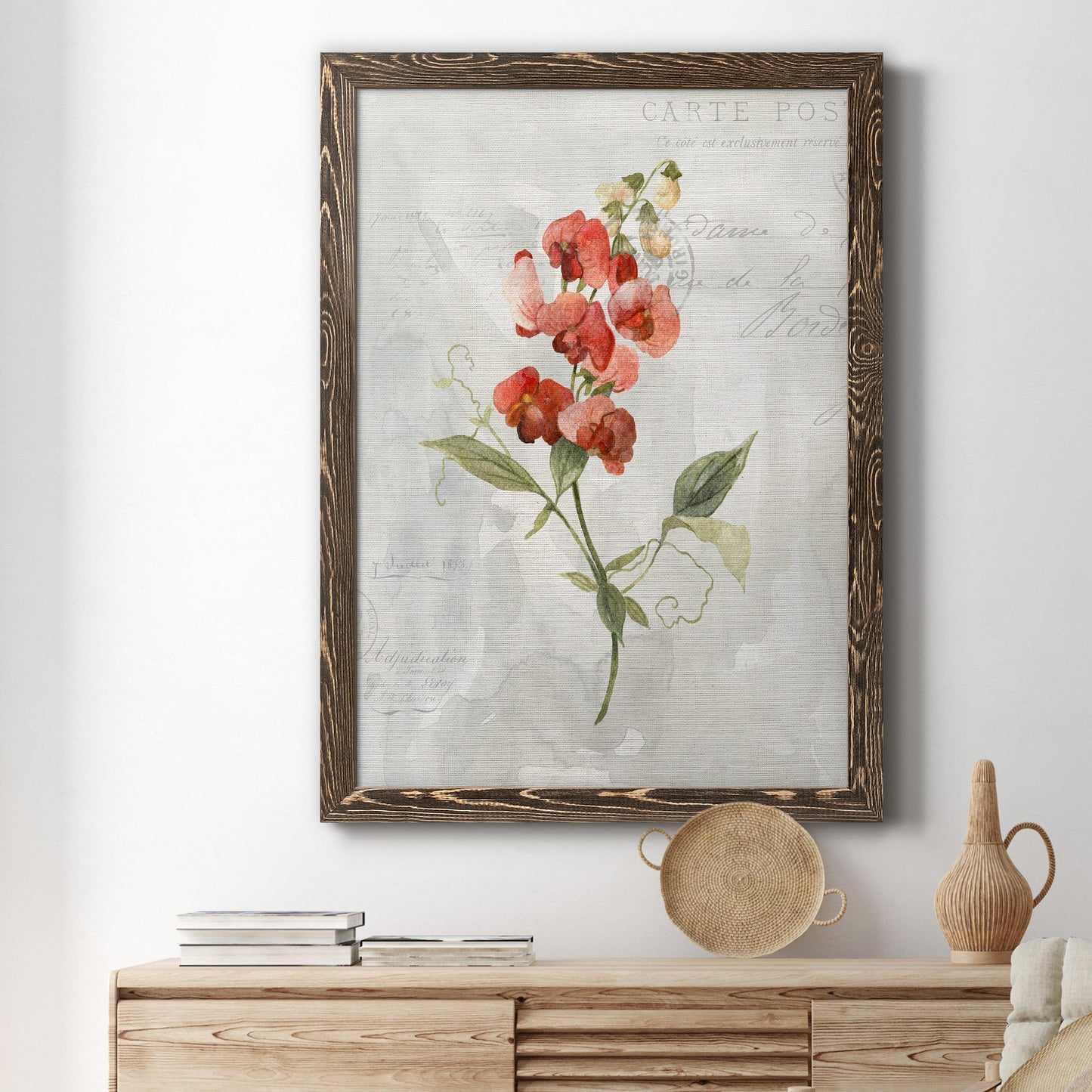 Linen Sweet Pea - Barnwood Framed Canvas Print