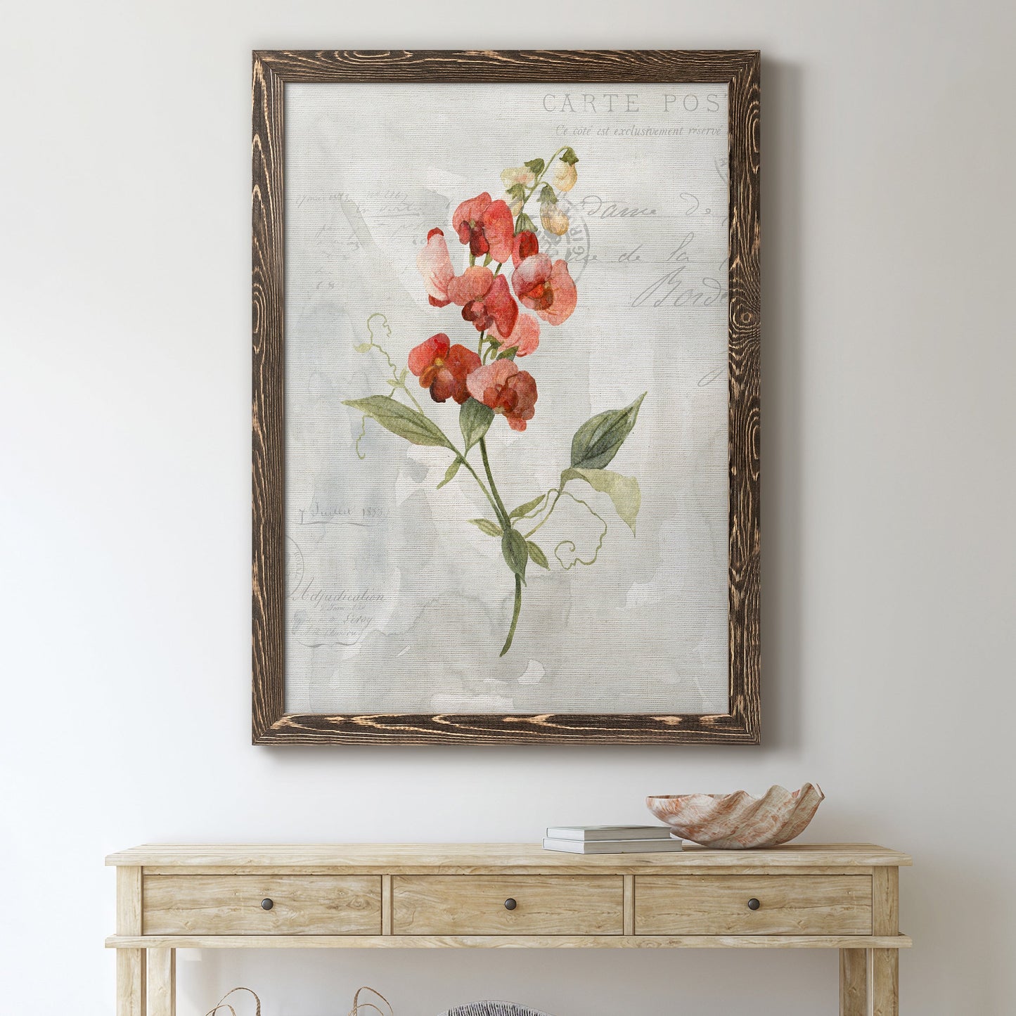 Linen Sweet Pea - Barnwood Framed Canvas Print